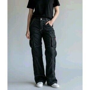 RARE Vintage Miss Sixty Nylon Cargo Pants Y2K Low R 90s Women Sz 27 Bold Italian
